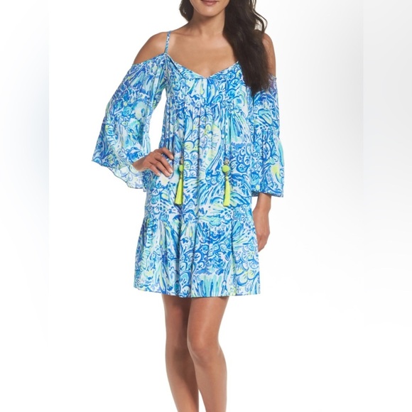 Lilly Pulitzer Alanna Swing Cold Shoulder Dress Blue Crush After Party Size XS - Picture 1 of 12
